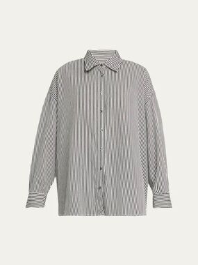 Agolde Roux Brown, Black and White Striped Button-Down Shirt